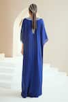 Shop_Seema Thukral_Blue Chiffon, Lining Satin Floral Motifs V Neck Embroidered Draped Kaftan _at_Aza_Fashions
