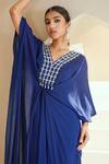 Buy_Seema Thukral_Blue Chiffon, Lining Satin Floral Motifs V Neck Embroidered Draped Kaftan _Online_at_Aza_Fashions