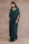 Buy_Seema Thukral_Green Georgette 60 Gms, Satin Lining Floral Embroidery, Organza Pleated Kaftan_at_Aza_Fashions