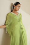 Seema Thukral Green Chiffon, Lining Satin Floral Motifs V Neck Embroidered Draped Kaftan Online at Aza Fashions Seema Thukral_Green Chiffon, Lining Satin Floral Motifs V Neck Embroidered Draped Kaftan_Online_at_Aza_Fashions