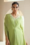 Buy Seema Thukral Green Chiffon, Lining Satin Floral Motifs V Neck Embroidered Draped Kaftan Online at Aza Fashions Buy_Seema Thukral_Green Chiffon, Lining Satin Floral Motifs V Neck Embroidered Draped Kaftan_Online_at_Aza_Fashions