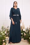 Buy_Seema Thukral_Green Crepe Lining Satin V Neck Flared Kaftan _at_Aza_Fashions
