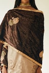 Shorshe Clothing_Brown Velvet Printed Patchwork Dupatta _Online_at_Aza_Fashions