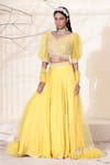 Seema Thukral_Yellow Blouse Georgette Lehenga Cotton Silk Embroidery Glass Beads Belt Set For Kids_Online_at_Aza_Fashions