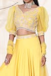 Shop_Seema Thukral_Yellow Blouse Georgette Lehenga Cotton Silk Embroidery Glass Beads Belt Set For Kids_Online_at_Aza_Fashions