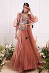 Buy_Seema Thukral_Brown Blouse Georgette Skirt Organza Lining Satin Lehenga Set _at_Aza_Fashions