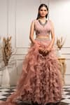 Buy_Seema Thukral_Pink Pure Georgette Leaf Neck Organza Ruffle Lehenga Set _at_Aza_Fashions