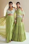 Shop_Seema Thukral_Green Chiffon Embellished Zari And Mirror Work Draped Choli & Lehenga Set _Online_at_Aza_Fashions