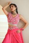 Shop_Seema Thukral_Pink Choli Georgette, Lehenga Chiffon, Lining Draped And Embroidered Set_Online_at_Aza_Fashions