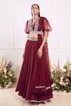 Buy_Seema Thukral_Maroon Blouse Georgette And Organza Skirt Cotton Silk Lining Lehenga Set _at_Aza_Fashions