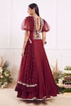 Shop_Seema Thukral_Maroon Blouse Georgette And Organza Skirt Cotton Silk Lining Lehenga Set _at_Aza_Fashions