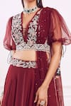 Seema Thukral_Maroon Blouse Georgette And Organza Skirt Cotton Silk Lining Lehenga Set _Online_at_Aza_Fashions