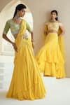Seema Thukral_Yellow Choli Georgette Embellished Floral Motifs Asymmetric Layered Skirt Set _Online_at_Aza_Fashions