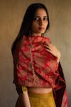 Shorshe Clothing_Red Banarasi Brocade Stole_Online_at_Aza_Fashions