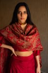 Shop_Shorshe Clothing_Red Banarasi Brocade Stole_Online_at_Aza_Fashions