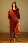 Shop_Shorshe Clothing_Red Handloom Tissue Stole _at_Aza_Fashions