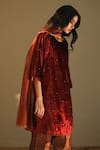 Shorshe Clothing_Red Handloom Tissue Stole _Online_at_Aza_Fashions