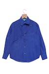 Shop_The Blue Morphology_Blue Pure Linen Overlap Shirt  _at_Aza_Fashions