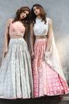 Buy_I am Design_Off White Woven Brocade Boat Neck Lehenga With Back Drape Top _Online_at_Aza_Fashions