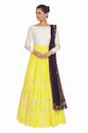 Buy_Salt And Spring_Yellow Net, Chanderi Floral Motifs Boat Pearl Embroidered Anarkali With Dupatta _at_Aza_Fashions