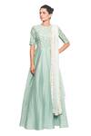 Buy_Salt And Spring_Green Net, Chanderi Leaf Motifs Round Embroidered Anarkali With Dupatta _at_Aza_Fashions