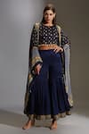 Buy_Soup By Sougat Paul_Blue Satin, Muslin Slub Round Printed Jacket And Sharara Set _at_Aza_Fashions