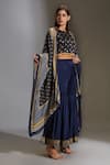 Soup By Sougat Paul_Blue Satin, Muslin Slub Round Printed Jacket And Sharara Set _Online_at_Aza_Fashions