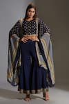 Buy_Soup By Sougat Paul_Blue Satin, Muslin Slub Round Printed Jacket And Sharara Set _Online_at_Aza_Fashions