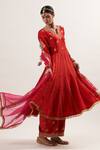 Buy_Heena Kochhar_Red Mashroo Chanderi Anarkali Set_at_Aza_Fashions