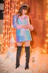 Hoity Moppet_Pink Sequin Blazer Dress For Girls_Online_at_Aza_Fashions