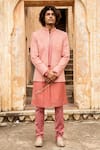 Buy_Soniya G_Pink Suede Front Open Bandhgala And Kurta Set _at_Aza_Fashions