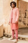 Shop_Soniya G_Pink Suede Front Open Bandhgala And Kurta Set _at_Aza_Fashions