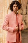 Soniya G_Pink Suede Front Open Bandhgala And Kurta Set _Online_at_Aza_Fashions