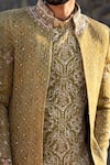Shop_Soniya G_Green Silk Mirror Work Jacket Kurta Set_Online_at_Aza_Fashions
