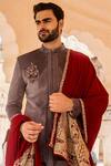 Buy_Soniya G_Beige Suede Embroidered Jacket And Kurta Set_Online_at_Aza_Fashions