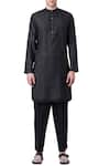 Buy_Suketdhir_Black Cotton Silk Ikat Kurta  _at_Aza_Fashions