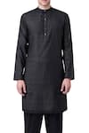 Suketdhir_Black Cotton Silk Ikat Kurta For Men_Online_at_Aza_Fashions