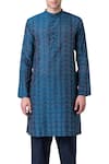 Suketdhir_Green Cotton Silk Ikat Kurta  _Online_at_Aza_Fashions