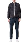 Buy_Suketdhir_Black Cotton Checkered Bomber Jacket  _at_Aza_Fashions