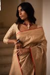 Buy_Priyanka Raajiv_Beige Silk Brocade Banarasi Woven Thread Saree _Online_at_Aza_Fashions