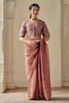 Buy_Mimamsaa_Purple Satin Silk Brocade Woven Floral V Neck Sulakshana Blouse _at_Aza_Fashions