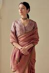 Shop_Mimamsaa_Purple Satin Silk Brocade Woven Floral V Neck Sulakshana Blouse _Online_at_Aza_Fashions