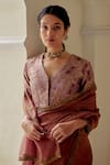 Mimamsaa_Purple Satin Silk Brocade Woven Floral V Neck Sulakshana Blouse _at_Aza_Fashions