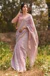 Vaani Beswal_Pink Handwoven Zari Linen Stripes Sumaya Saree _Online_at_Aza_Fashions