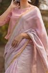 Buy_Vaani Beswal_Pink Handwoven Zari Linen Stripes Sumaya Saree _Online_at_Aza_Fashions