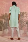 Shop_Charkhee_Green Cotton Plain Textured Pathani Kurta  _at_Aza_Fashions