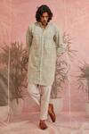 Buy_Charkhee_Green Cotton Plain Textured Kurta  _at_Aza_Fashions