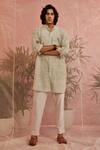 Charkhee_Green Cotton Plain Textured Kurta  _Online_at_Aza_Fashions