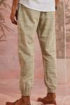 Charkhee_Green Cotton Plain Textured Hopper Pant  _at_Aza_Fashions