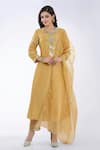 Buy_Asaga_Gold Cotton Pant Mul Cotton Dupatta Organza, Kurta Chanderi Silk Round Set _at_Aza_Fashions